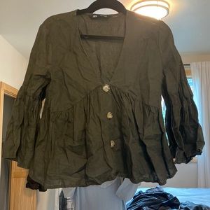 Zara 3 button linen top forest green size small